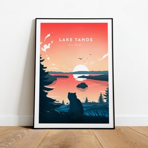 Lake Tahoe evening traditional travel print - National Park, Lake Tahoe poster, wedding gift, birthday present