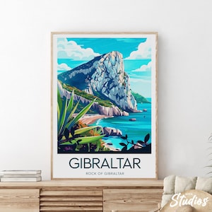 Gibraltar travel print - Rock of Gibraltar, Gibraltar poster, Gibraltar artwork, Gibraltar painting, Custom Text, Personalised Gift