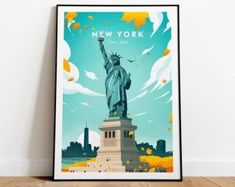 New York City traditional travel print - United States, Statue of Liberty, New York poster, Wedding gift, Custom Text, Personalised Gift