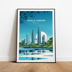 Impresión de viaje tradicional de Kuala Lumpur - Malasia, cartel de Kuala Lumpur, impresiones de Malasia, regalo de cumpleaños, regalo de bodas