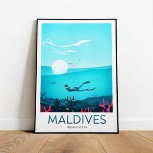 The Maldives travel print - Indian Ocean, Custom Text, Personalised Gift