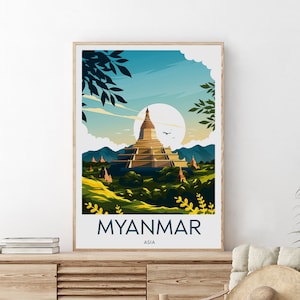 Impresión de viaje de Myanmar - Asia, póster de Myanmar, Bagan, regalo de cumpleaños, regalo de boda, texto personalizado, regalo personalizado
