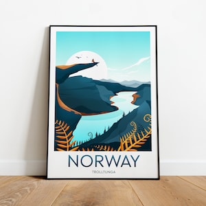 Norway travel print - Trolltunga, Custom Text, Personalised Gift