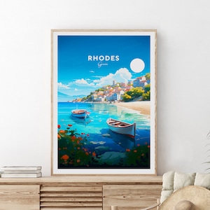 Impression de voyage traditionnelle de Rhodes - Grèce, oeuvre d'art de voyage, art mural