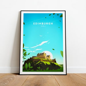 Edinburgh traditional travel print - Scotland, Edinburgh poster, Edinburgh castle. Wedding gift, Birthday present