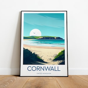 Cornwall travel print - UK, Cornwall poster, Cornwall print, Cornwall art, Wedding gift, Birthday present, Custom Text, Personalised Gift