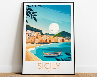 Sicily travel print - Italy, Sicily poster, Custom Text, Personalised Gift