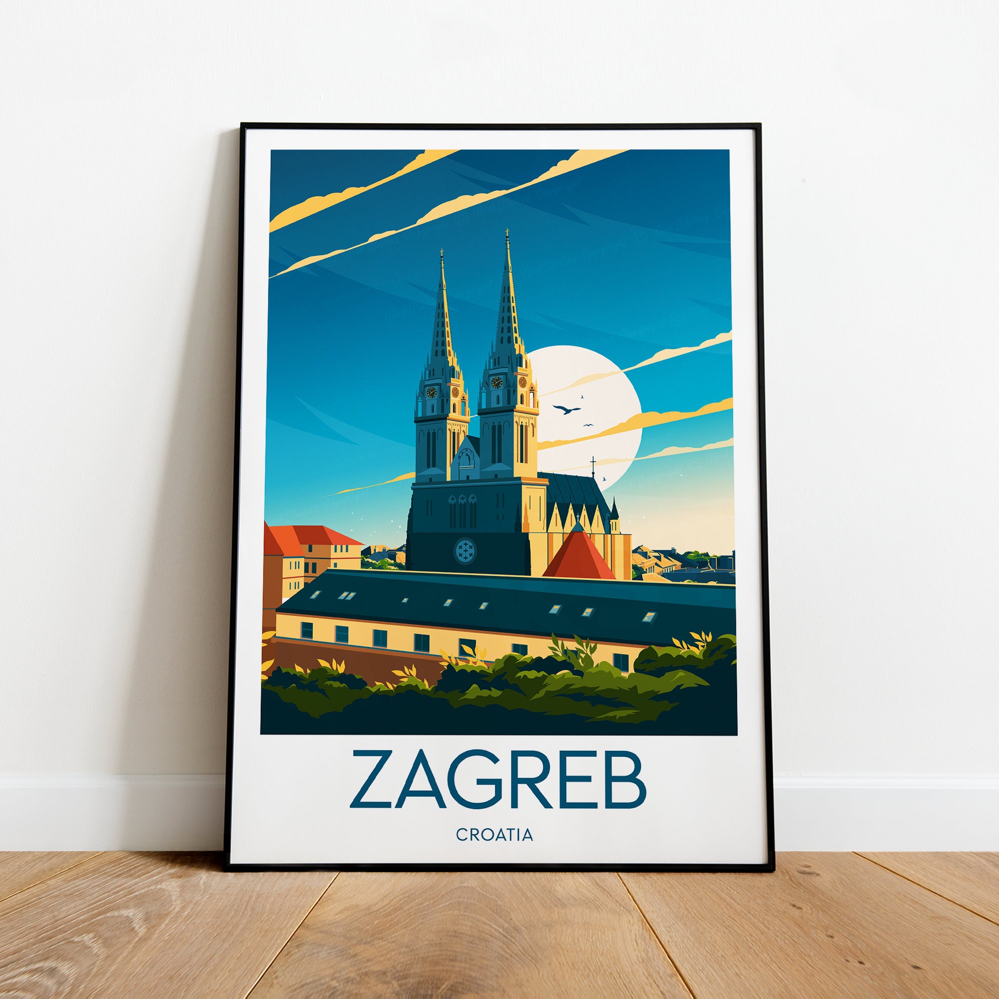 Discover Zagreb Croatie Paysage Voyage Vintage Poster