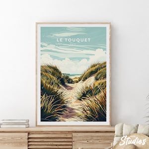 Le Touquet traditional travel print - France, Le Touquet poster, Le Touquet artwork, Le Touquet France print, Wedding gift, Birthday present