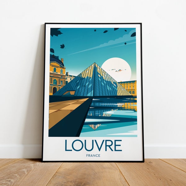 Impression de voyage du Louvre - France, affiche de Paris, impression du musée du Louvre, cadeau de mariage, texte personnalisé, cadeau personnalisé