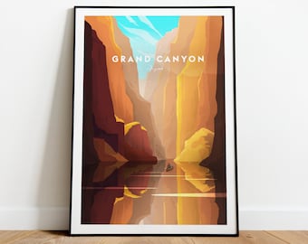 Impression de voyage traditionnelle dans le parc national du Grand Canyon - Arizona, affiche du Grand Canyon, oeuvre d'art du Grand Canyon et impression de parc national