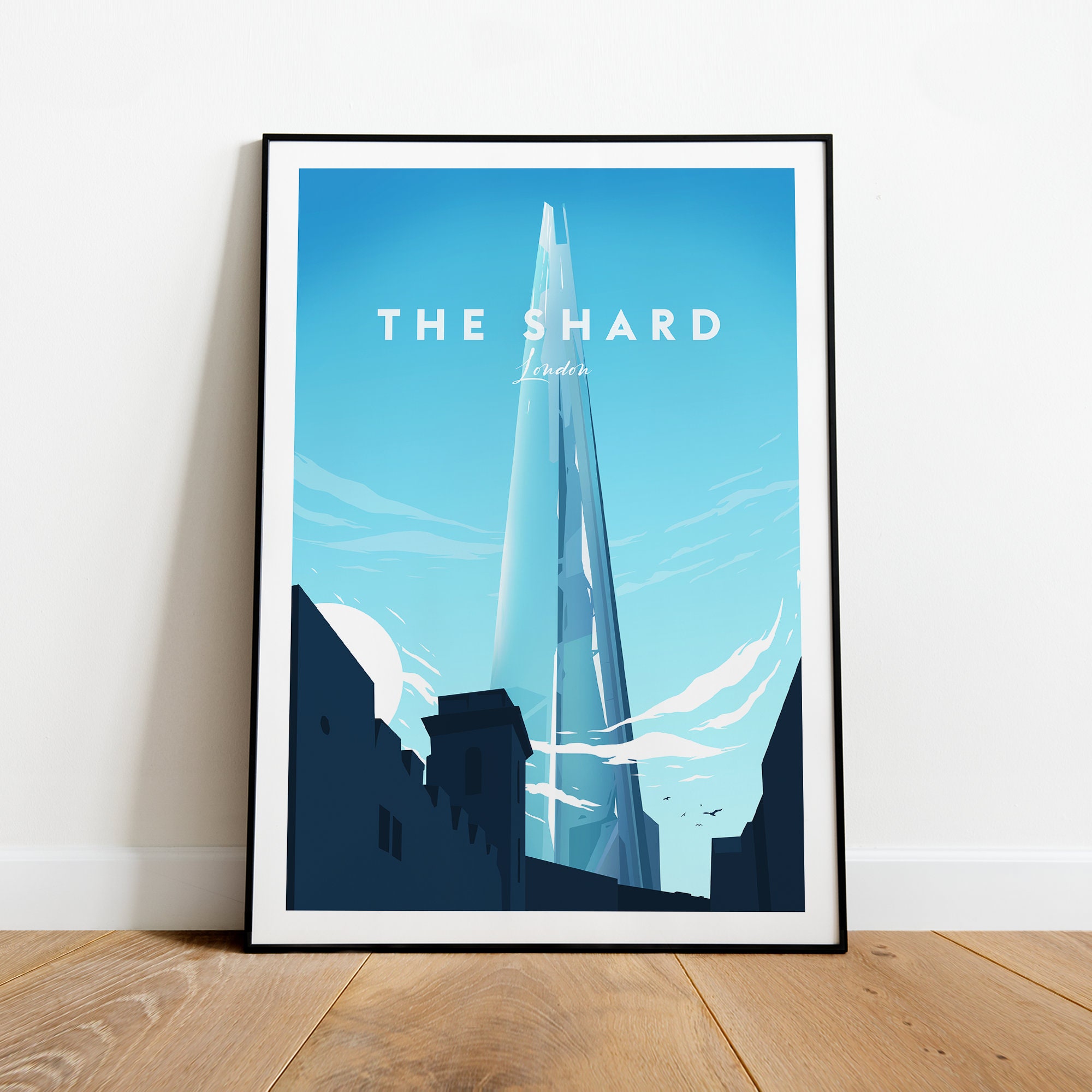 The Shard traditional travel print - London, Shard print, Shard poster, Wedding gift, birthday present, Custom Text, Personalised Gift