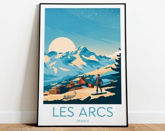 Les Arcs reisprint - Frankrijk, Les Arcs poster, Ski poster, Skigebied print, Les Arcs ski, Huwelijkscadeau, Verjaardagscadeau
