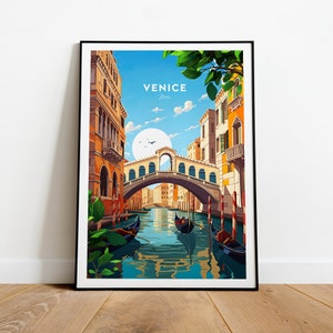 Impresión de viaje tradicional de Venecia - Italia, cartel de Venecia, obras de arte de Venecia, regalo de cumpleaños, regalo de boda, texto personalizado, regalo personalizado
