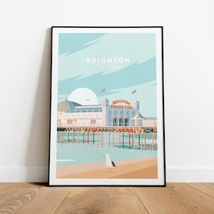 Brighton traditional travel print - UK, Custom Text, Personalised Gift