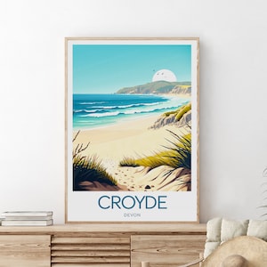 Croyde beach travel print - Devon, Croyde poster, Croyde print, Birthday present, Christmas gift, Custom Text, Personalised Gift