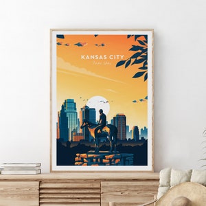Kansas City evening travel print - United States, Missouri poster, Wedding gift, birthday present, Custom Text, Personalised Gift