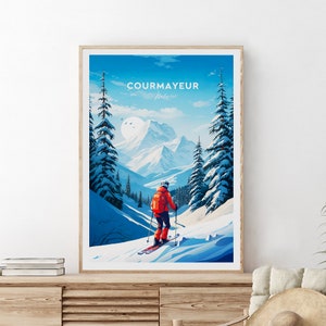 Courmayeur traditional travel print - Italy - Ski resort, Courmayeur Poster, Wedding gift, Birthday present, Custom Text, Personalised Gift