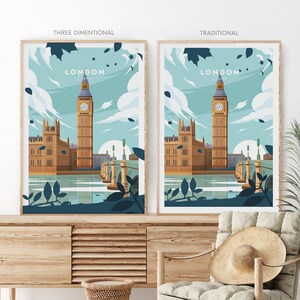 Three-dimensional London traditional travel print England, London poster, Big Ben print, Wedding gift, Birthday present image 2