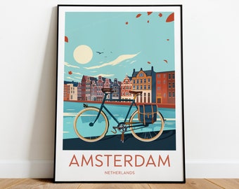 Amsterdam travel print - Netherlands, Amsterdam Poster, Birthday present, Wedding Gift, Custom Text, Personalised Gift