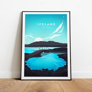 Iceland traditional travel print - Blue Lagoon, Reykjavík poster, Wedding gift, birthday present, Custom Text, Personalised Gift