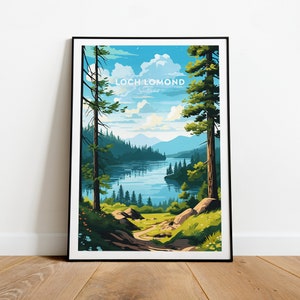 Loch Lomond traditional travel print - Scotland, Loch Lomond poster, Wedding gift, Birthday present, Custom Text, Personalised Gift