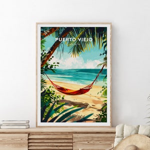 Puerto Viejo traditionele reisafdruk - Costa Rica, Puerto Viejo poster, Puerto Viejo kunst, kunst aan de muur, Puerto Viejo de Talamanca kunst aan de muur