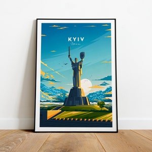 Kyiv traditional travel print - Ukraine, Kyiv Travel poster, Motherland Monument, Custom Text, Personalised Gift
