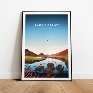 Lake District traditional travel print - National Park, Custom Text, Personalised Gift