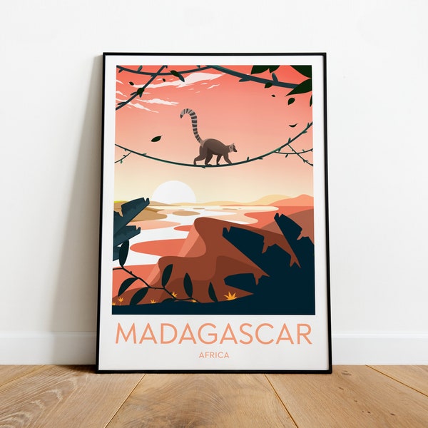 Madagascar evening travel print - Africa, Custom Text, Personalised Gift