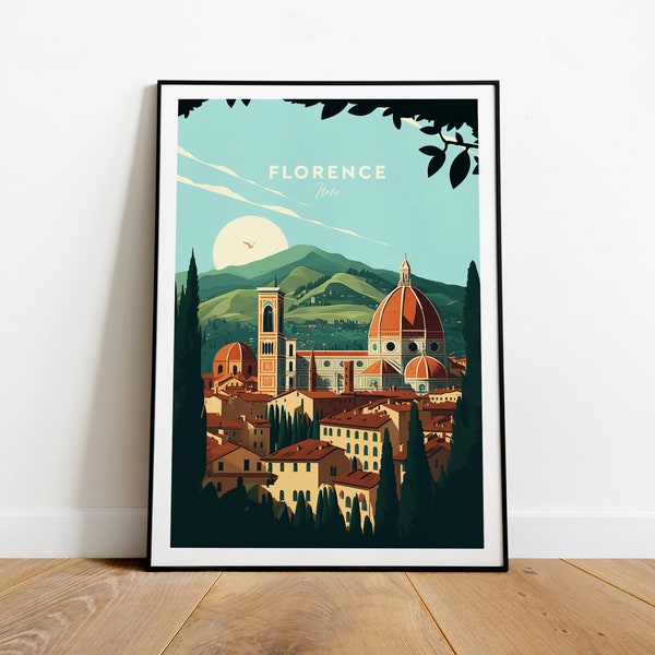 Florence traditional travel print - Italy, Florence artwork, Italy poster, Wedding gift, Birthday present, Custom Text, Personalised Gift