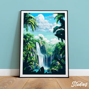 Impresión de viaje de la Isla de la Reunión - Océano Índico, cartel de Piton de la Fournaise, obra de arte del volcán, obra de arte de Piton des Neiges, cartel de la Isla de la Reunión