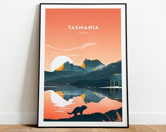 Tasmania traditional travel print - Australia, Custom Text, Personalised Gift