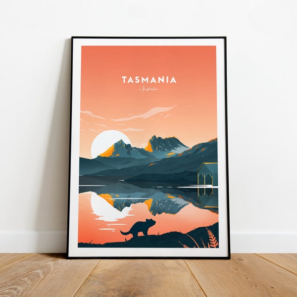Tasmania traditional travel print - Australia, Custom Text, Personalised Gift