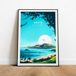 Nevis traditional travel print - Caribbean Island , Nevis poster, Caribbean prints, Birthday present, Wedding Gift