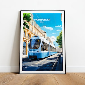 Impression de voyage traditionnelle de Montpellier - France, art de Montpellier, impression de Montpellier, cadeau de mariage, texte personnalisé, cadeau personnalisé