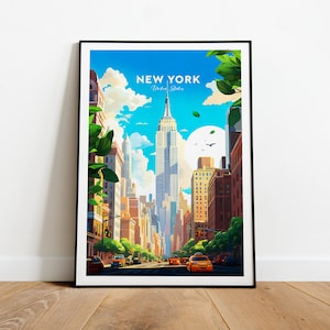 Impresión de viaje tradicional de la ciudad de Nueva York - Estados Unidos, Cartel de Nueva York, Empire State, Regalo de boda, Texto personalizado, Regalo personalizado