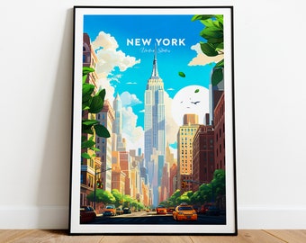 New York City traditional travel print - United States, New York Poster, Empire State, Wedding gift, Custom Text, Personalised Gift