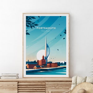 Portsmouth traditional travel print - United Kingdom, Portsmouth poster, Wedding gift, Birthday present, Custom Text, Personalised Gift