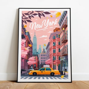 Impresión de viaje tradicional de la ciudad de Nueva York - Estados Unidos, Cartel de Nueva York, Empire State, Regalo de boda, Texto personalizado, Regalo personalizado