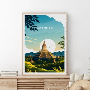 Myanmar travel print - Asia, Myanmar poster, Bagan, Birthday present, Wedding gift, Custom Text, Personalised Gift