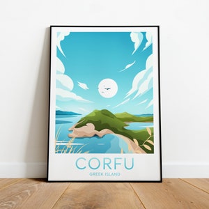 Corfu travel print - Greece, Custom Text, Personalised Gift