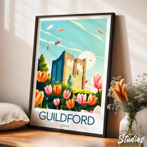 Guildford Castle travel print - England, Guildford poster, Guildford print, Guildford illustration, Wedding gift, Birthday present