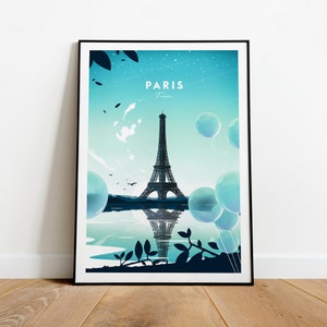 Paris traditional travel print - Eiffel Tower, Paris poster, Eiffel tower print, Wedding gift, Custom Text, Personalised Gift