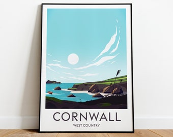 Cornwall West Country travel print, Cornwall poster, Wedding gift, Birthday present, Custom Text, Personalised Gift