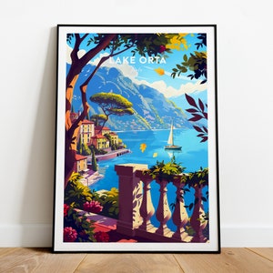 Lake Orta traditional travel print - Italy, Lake Orta print, Lake Orta poster, Lake Orta wall art, Custom Text, Personalised Gift