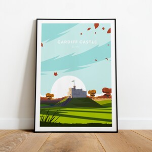 Cardiff Castle traditional travel print - Wales, Custom Text, Personalised Gift