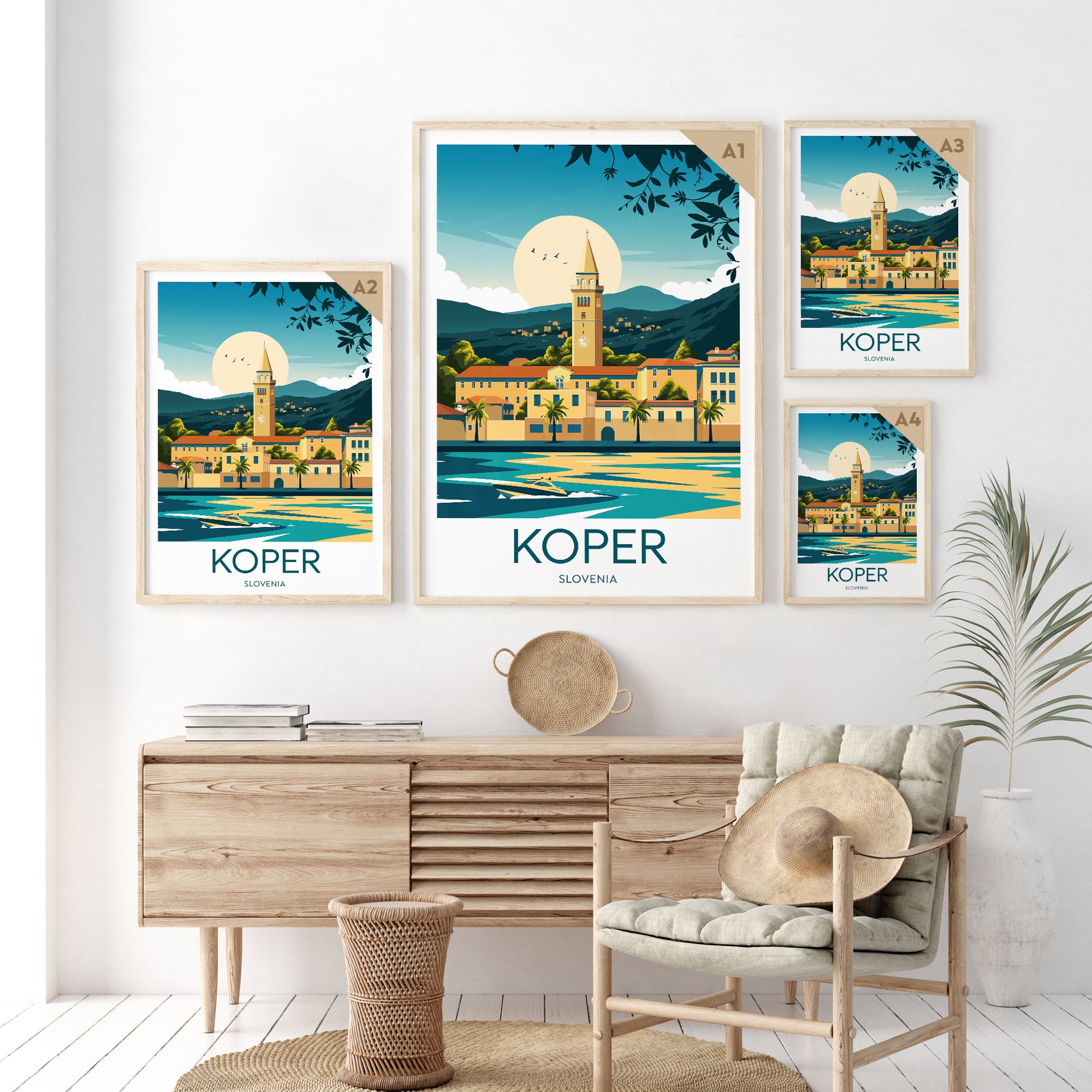 Discover Koper - Slovnie Croatie Paysage Voyage Vintage Poster