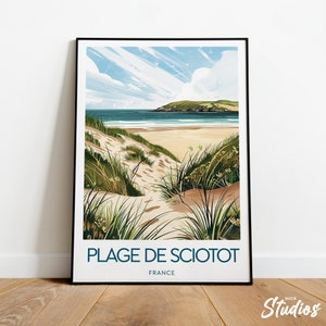 Impresión de viaje de Plage de Sciotot - Francia, impresión de Plage de Sciotot, cartel de Plage de Sciotot Francia, obra de arte de Plage de Sciotot, regalo de boda
