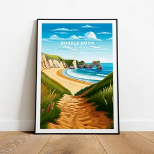 Durdle Door traditional travel print - Dorset, Dorset poster, Bournemouth print, Bournemouth artwork, Wedding gift, Birthday present